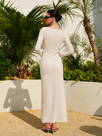 Women’s Cutout V-Neck Maxi Dress — Long Sleeve High Stretch Elegant Party & Vacation Dress