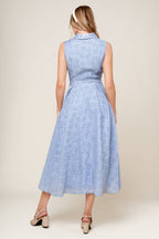 Slate Blue Collared Button-Down Inverted Pleat Woven Midi Dress