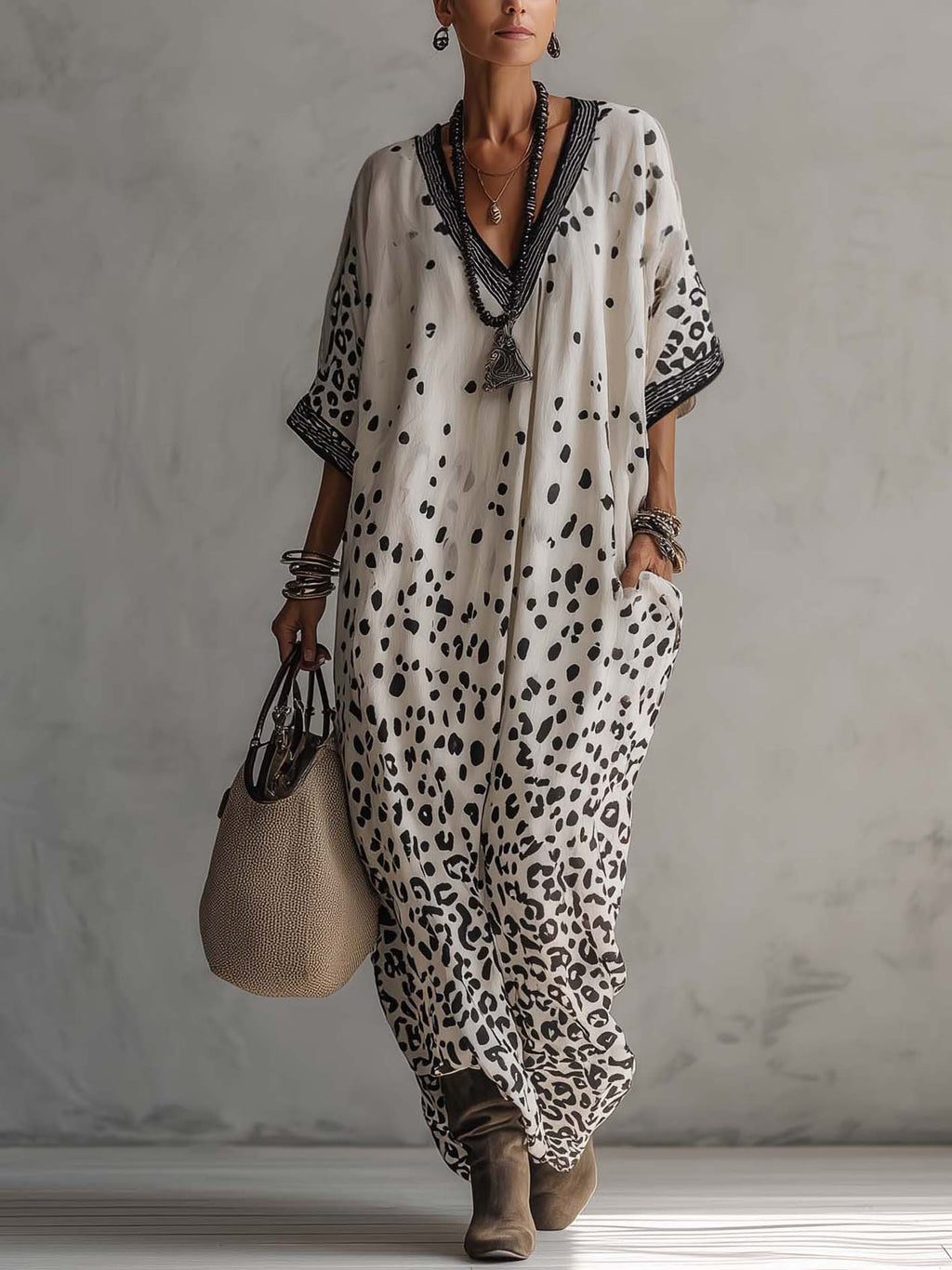 Women’s Gradient Leopard Chiffon Maxi Dress – Flowing Loose Fit Elegant Resort Dress