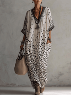 Women’s Gradient Leopard Chiffon Maxi Dress – Flowing Loose Fit Elegant Resort Dress