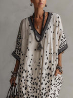 Women’s Gradient Leopard Chiffon Maxi Dress – Flowing Loose Fit Elegant Resort Dress