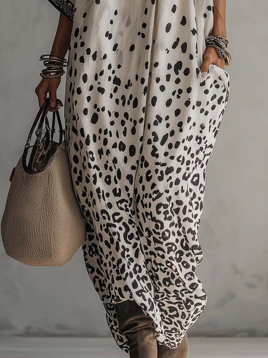 Women’s Gradient Leopard Chiffon Maxi Dress – Flowing Loose Fit Elegant Resort Dress