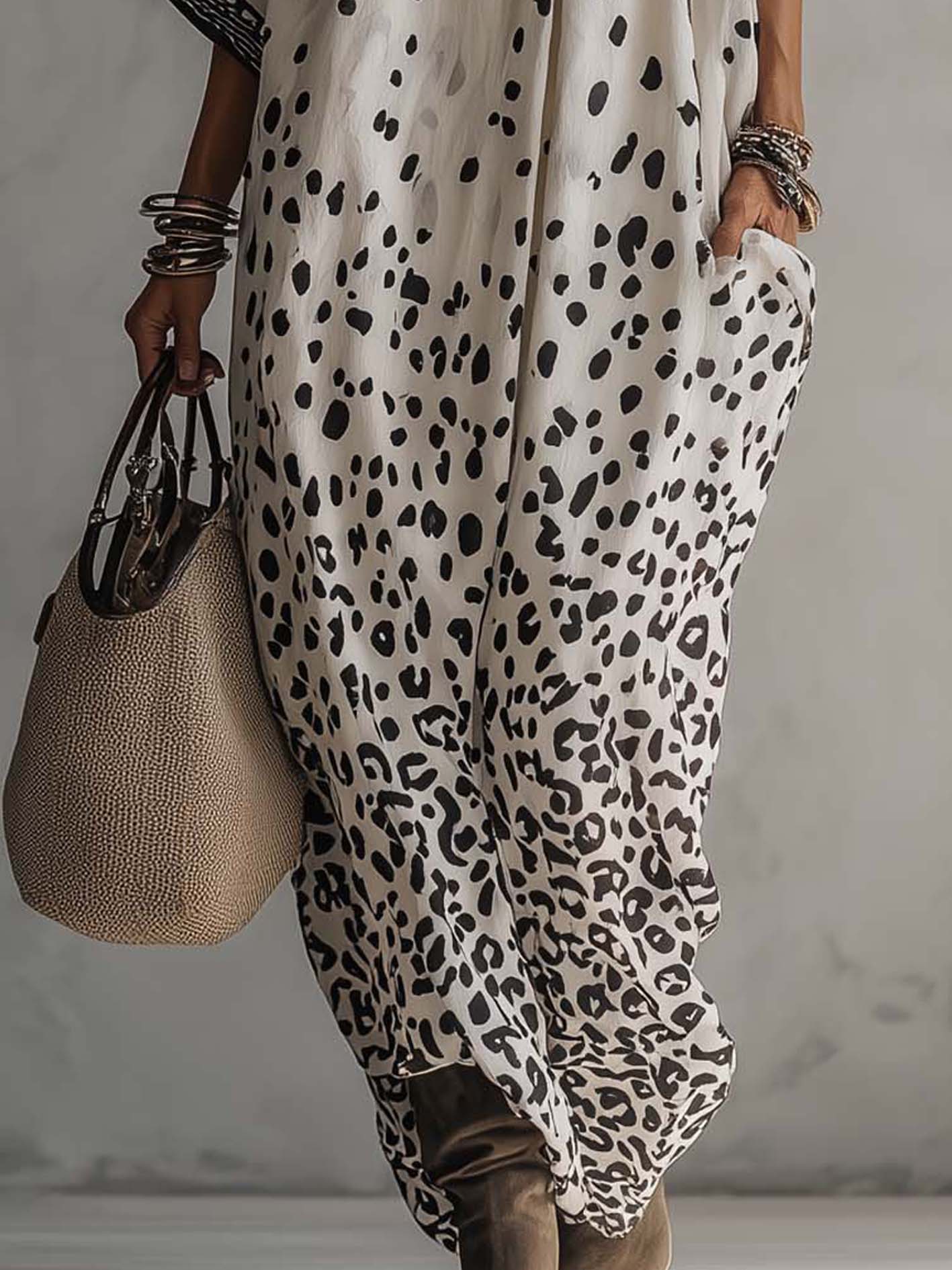 Women’s Gradient Leopard Chiffon Maxi Dress – Flowing Loose Fit Elegant Resort Dress