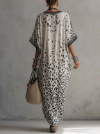 Women’s Gradient Leopard Chiffon Maxi Dress – Flowing Loose Fit Elegant Resort Dress