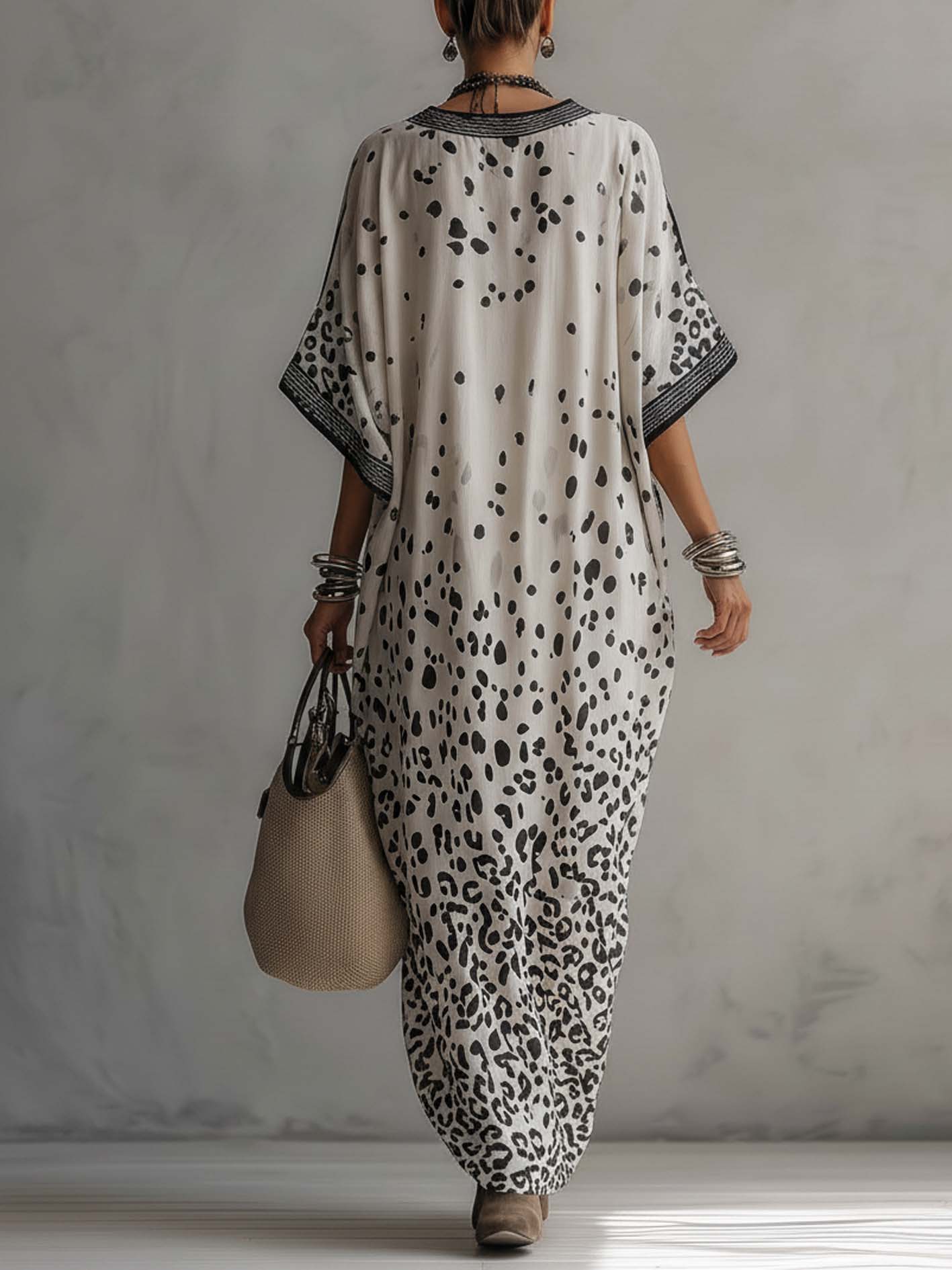 Women’s Gradient Leopard Chiffon Maxi Dress – Flowing Loose Fit Elegant Resort Dress