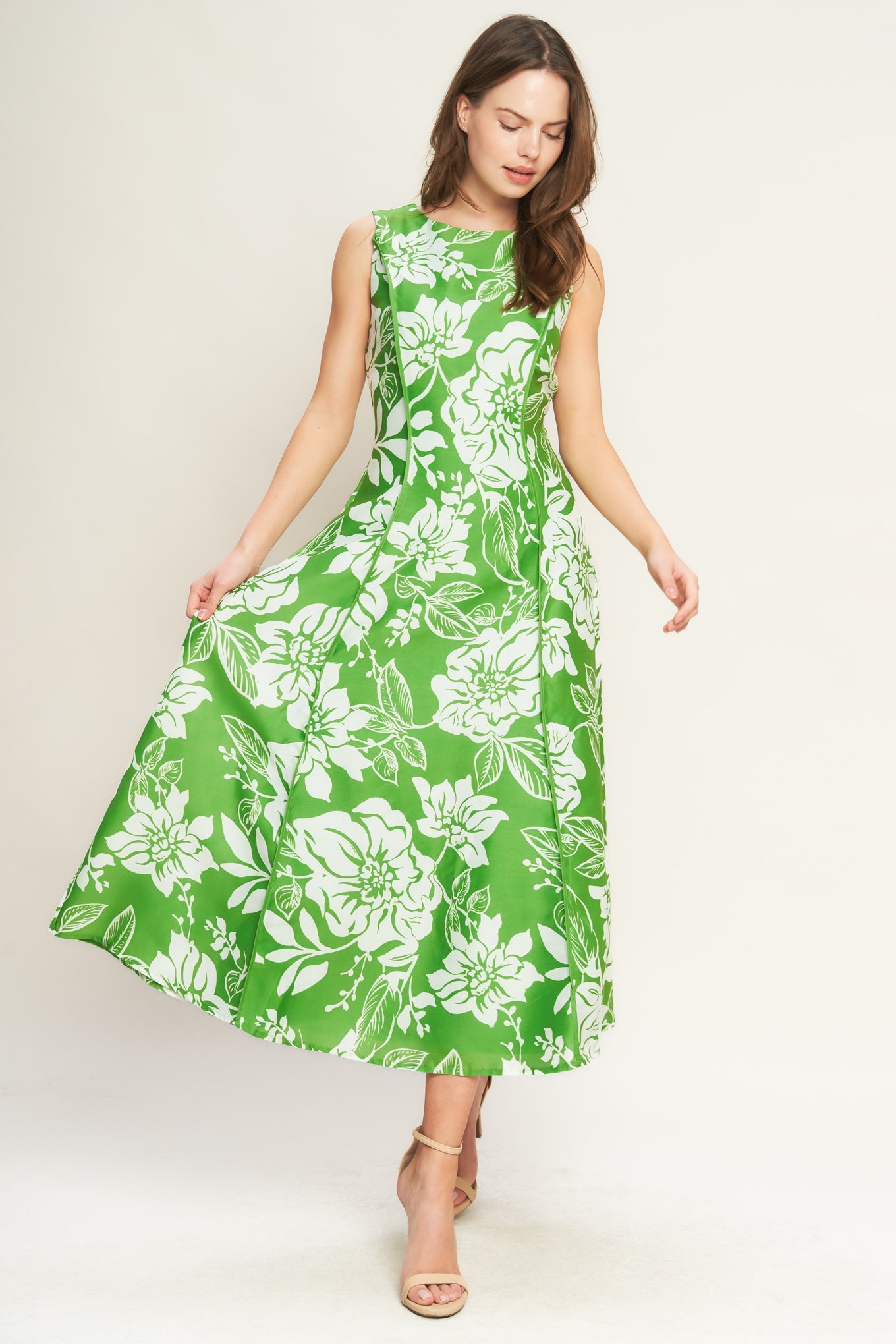 Women's Woven Midi Dress with Circle Skirt