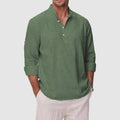 Men’s Cotton-Linen Henley Shirt – Relaxed Fit Long Sleeve Essential