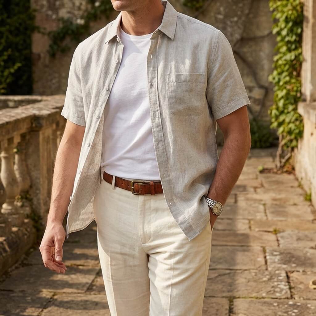 Men’s Lightweight Vacation Shirt – Relaxed Fit Spread Collar Beach-to-Dinner Button-Up
