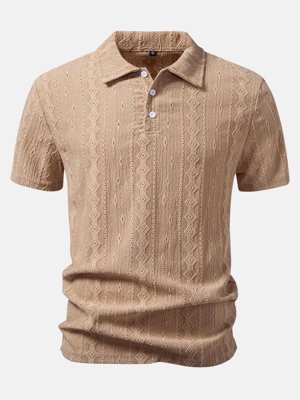 Men’s Geometric Jacquard Polo Shirt – Textured All-Over Pattern Smart Casual Regular Fit Short Sleeve Top