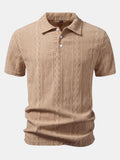 Men’s Geometric Jacquard Polo Shirt – Textured All-Over Pattern Smart Casual Regular Fit Short Sleeve Top