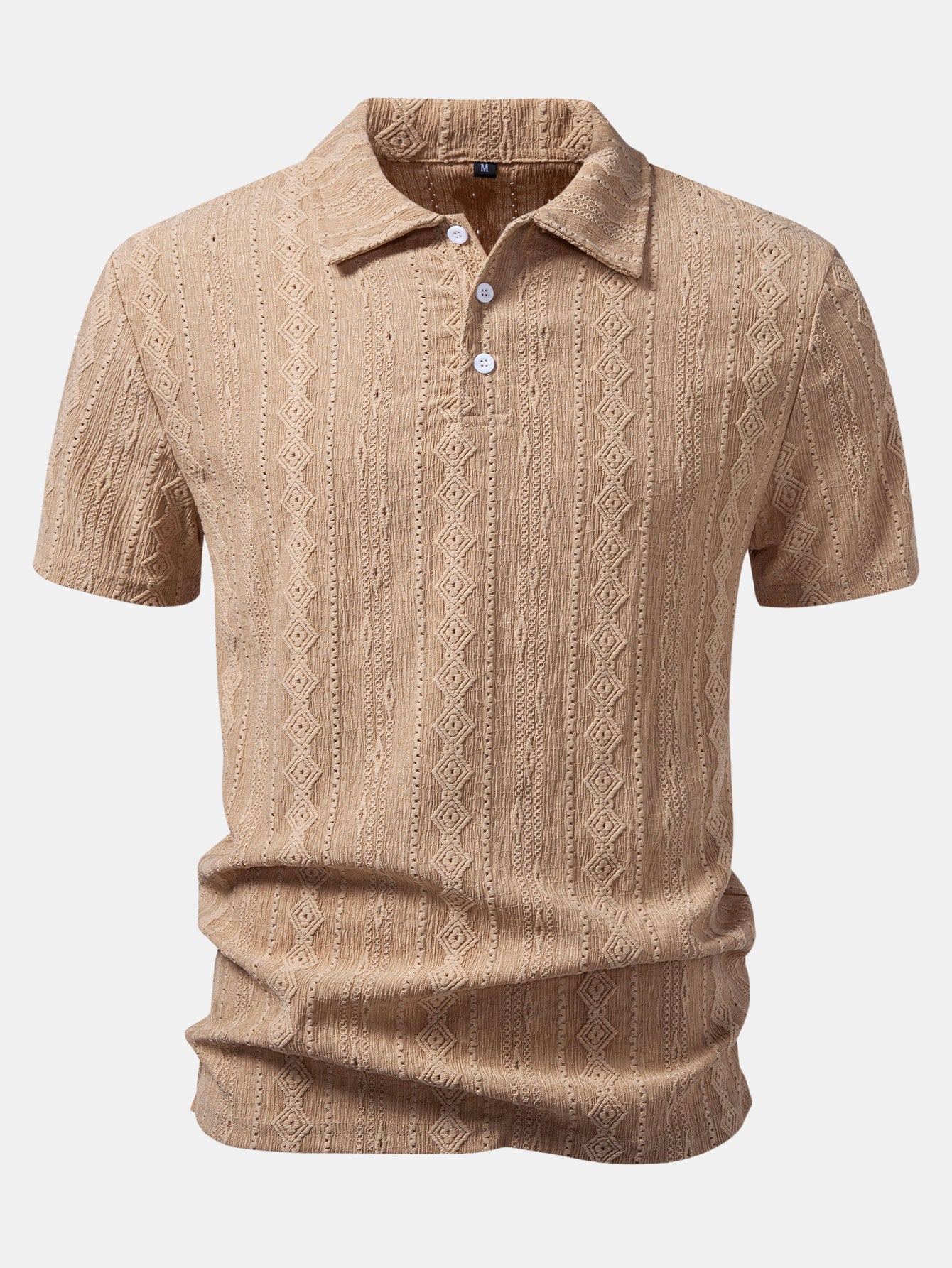 Men’s Geometric Jacquard Polo Shirt – Textured All-Over Pattern Smart Casual Regular Fit Short Sleeve Top