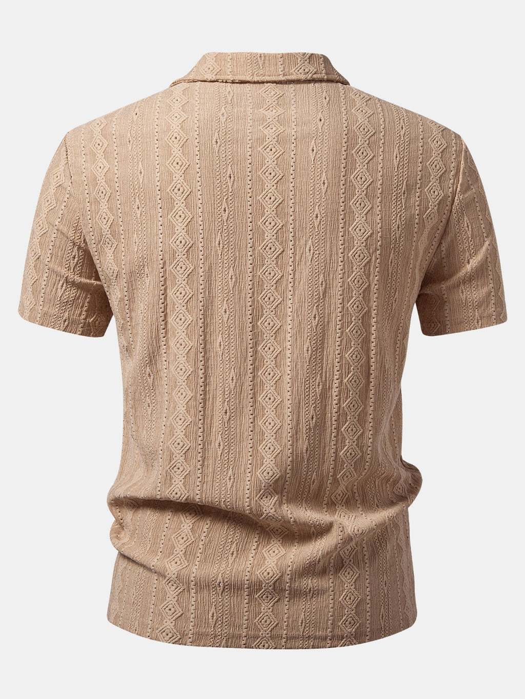 Men’s Geometric Jacquard Polo Shirt – Textured All-Over Pattern Smart Casual Regular Fit Short Sleeve Top