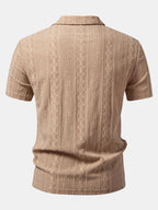 Men’s Geometric Jacquard Polo Shirt – Textured All-Over Pattern Smart Casual Regular Fit Short Sleeve Top