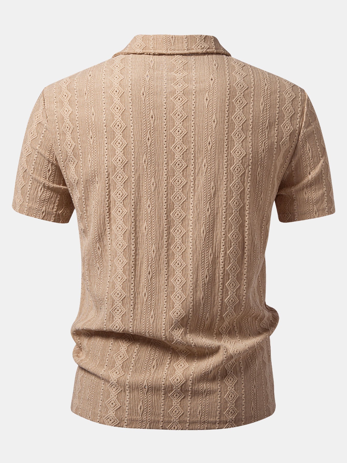 Men’s Geometric Jacquard Polo Shirt – Textured All-Over Pattern Smart Casual Regular Fit Short Sleeve Top