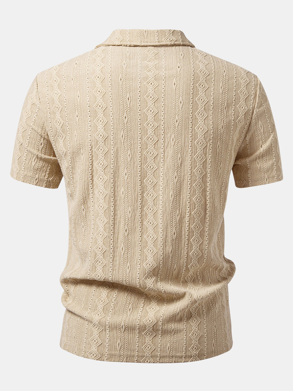 Men’s Geometric Jacquard Polo Shirt – Textured All-Over Pattern Smart Casual Regular Fit Short Sleeve Top