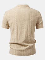 Men’s Geometric Jacquard Polo Shirt – Textured All-Over Pattern Smart Casual Regular Fit Short Sleeve Top