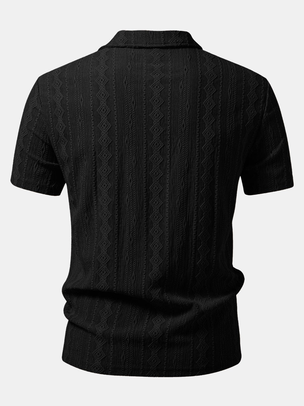 Men’s Geometric Jacquard Polo Shirt – Textured All-Over Pattern Smart Casual Regular Fit Short Sleeve Top
