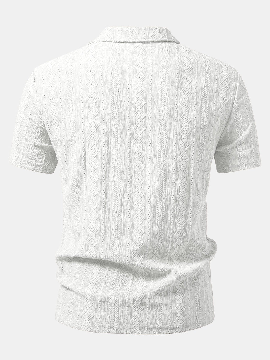 Men’s Geometric Jacquard Polo Shirt – Textured All-Over Pattern Smart Casual Regular Fit Short Sleeve Top
