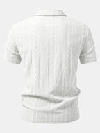Men’s Geometric Jacquard Polo Shirt – Textured All-Over Pattern Smart Casual Regular Fit Short Sleeve Top