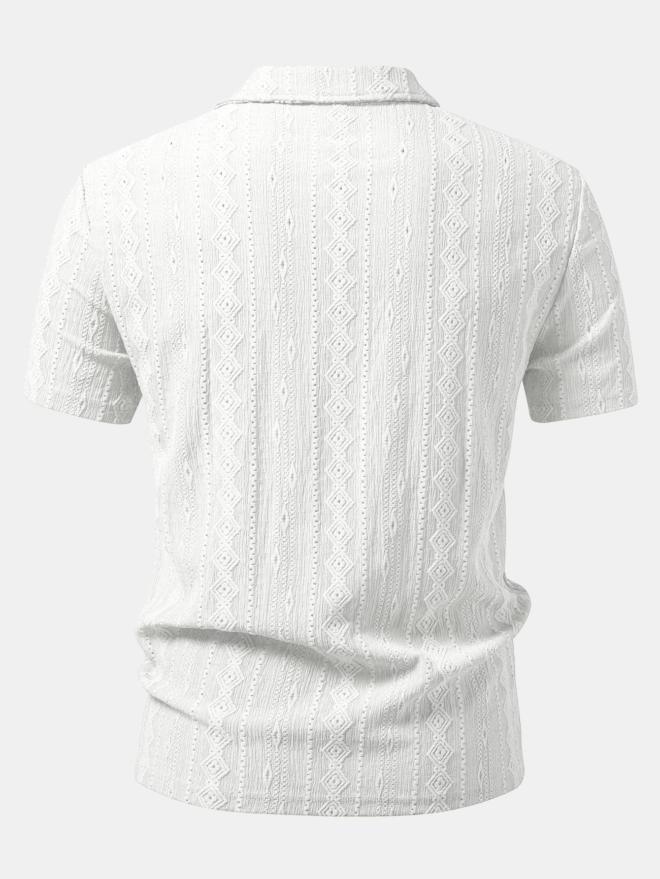 Men’s Geometric Jacquard Polo Shirt – Textured All-Over Pattern Smart Casual Regular Fit Short Sleeve Top