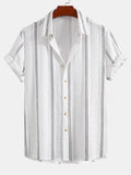 Men’s Striped Jacquard Shirt – Lightweight Breathable Casual Button-Up Summer Shirt with Retro Black & White Design