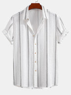 Men’s Striped Jacquard Shirt – Lightweight Breathable Casual Button-Up Summer Shirt with Retro Black & White Design
