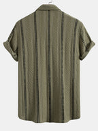 Men’s Striped Jacquard Shirt – Lightweight Breathable Casual Button-Up Summer Shirt with Retro Black & White Design