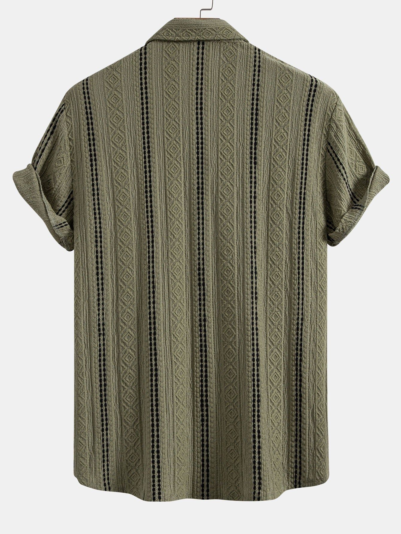 Men’s Striped Jacquard Shirt – Lightweight Breathable Casual Button-Up Summer Shirt with Retro Black & White Design