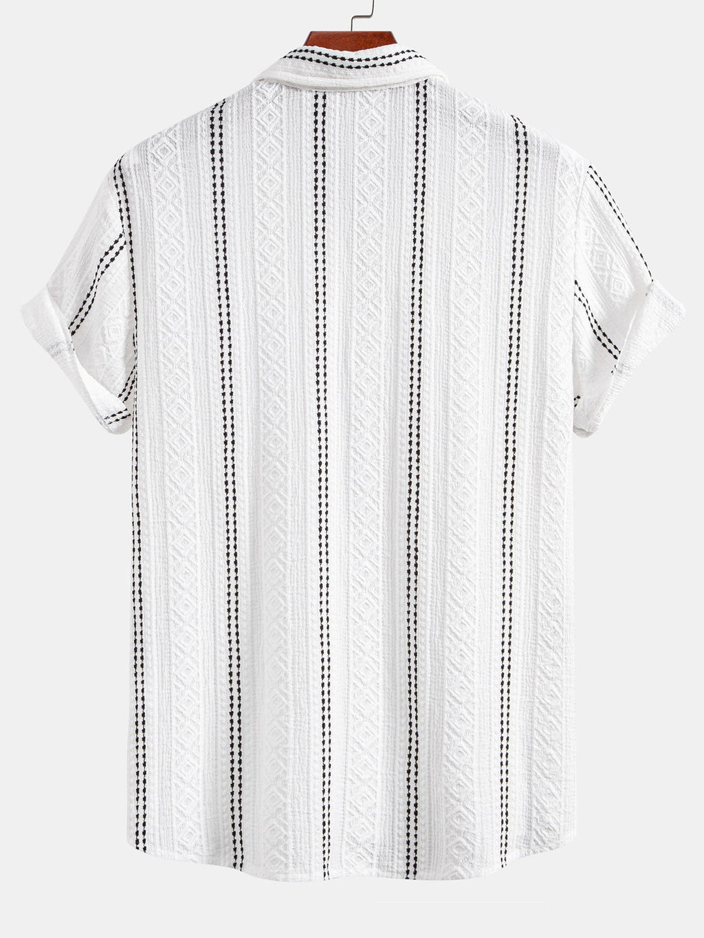 Men’s Striped Jacquard Shirt – Lightweight Breathable Casual Button-Up Summer Shirt with Retro Black & White Design