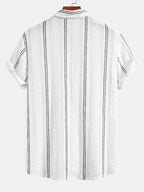 Men’s Striped Jacquard Shirt – Lightweight Breathable Casual Button-Up Summer Shirt with Retro Black & White Design