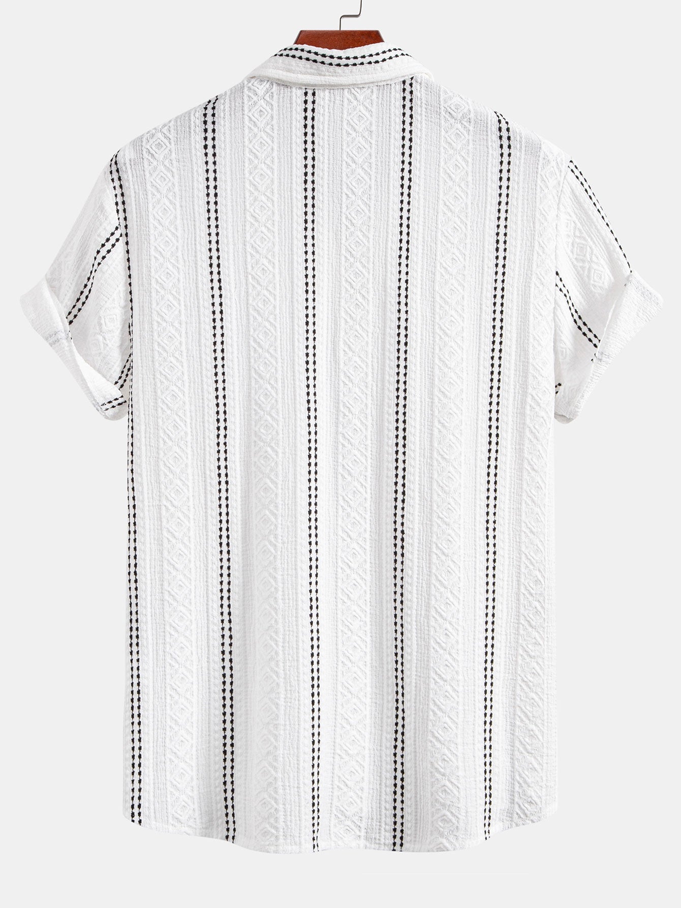 Men’s Striped Jacquard Shirt – Lightweight Breathable Casual Button-Up Summer Shirt with Retro Black & White Design