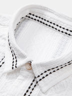 Men’s Striped Jacquard Shirt – Lightweight Breathable Casual Button-Up Summer Shirt with Retro Black & White Design