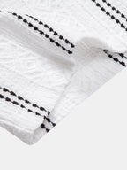 Men’s Striped Jacquard Shirt – Lightweight Breathable Casual Button-Up Summer Shirt with Retro Black & White Design