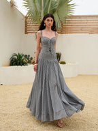 Women’s 100% Cotton Belted Maxi Dress – Sleeveless Collarless Elegant Casual Dress for Vacation & Party