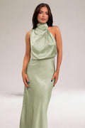 Women’s Halter Neck Evening Dress – Elegant Maxi Formal Gown with Luminous Fabric