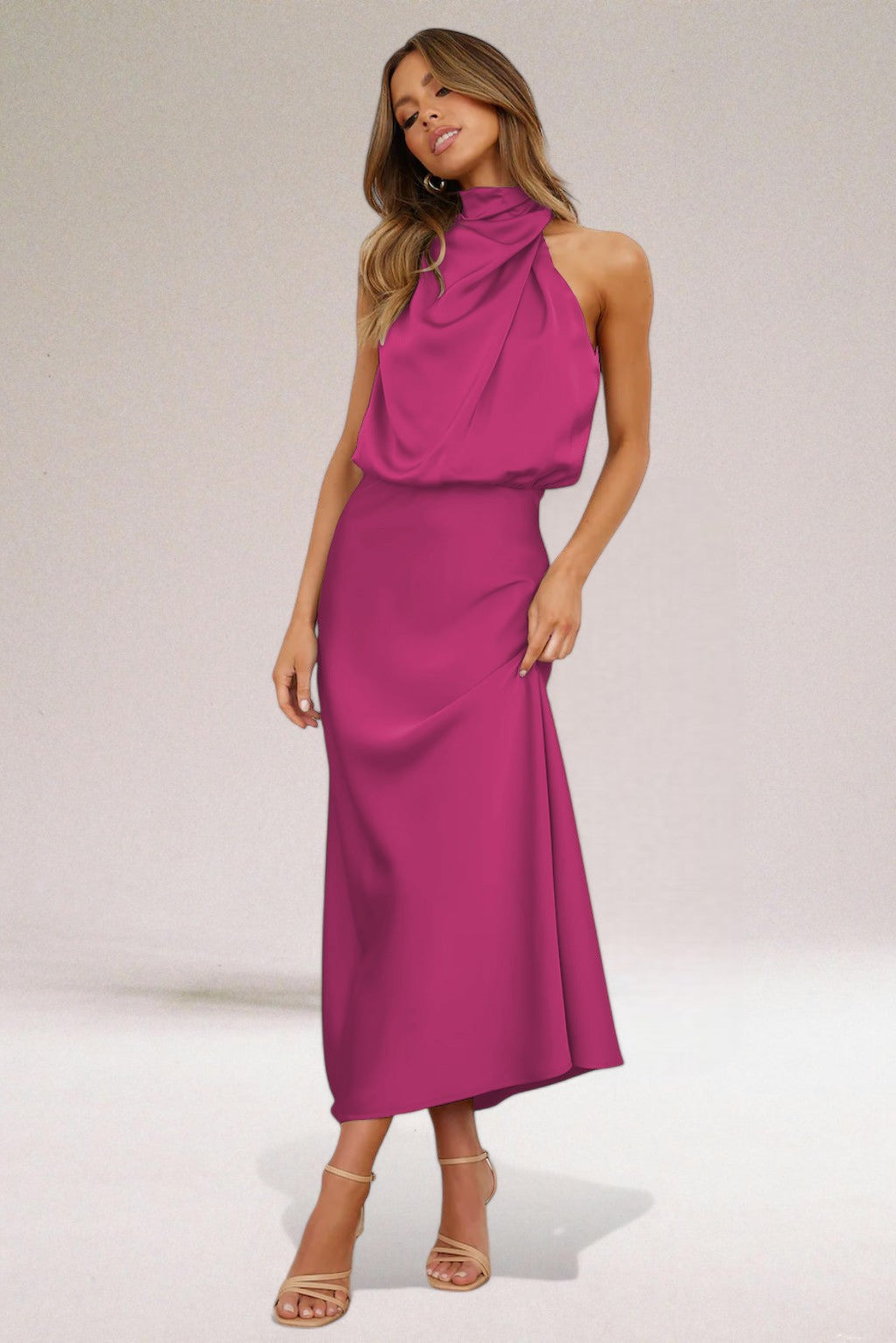 Women’s Halter Neck Evening Dress – Elegant Maxi Formal Gown with Luminous Fabric