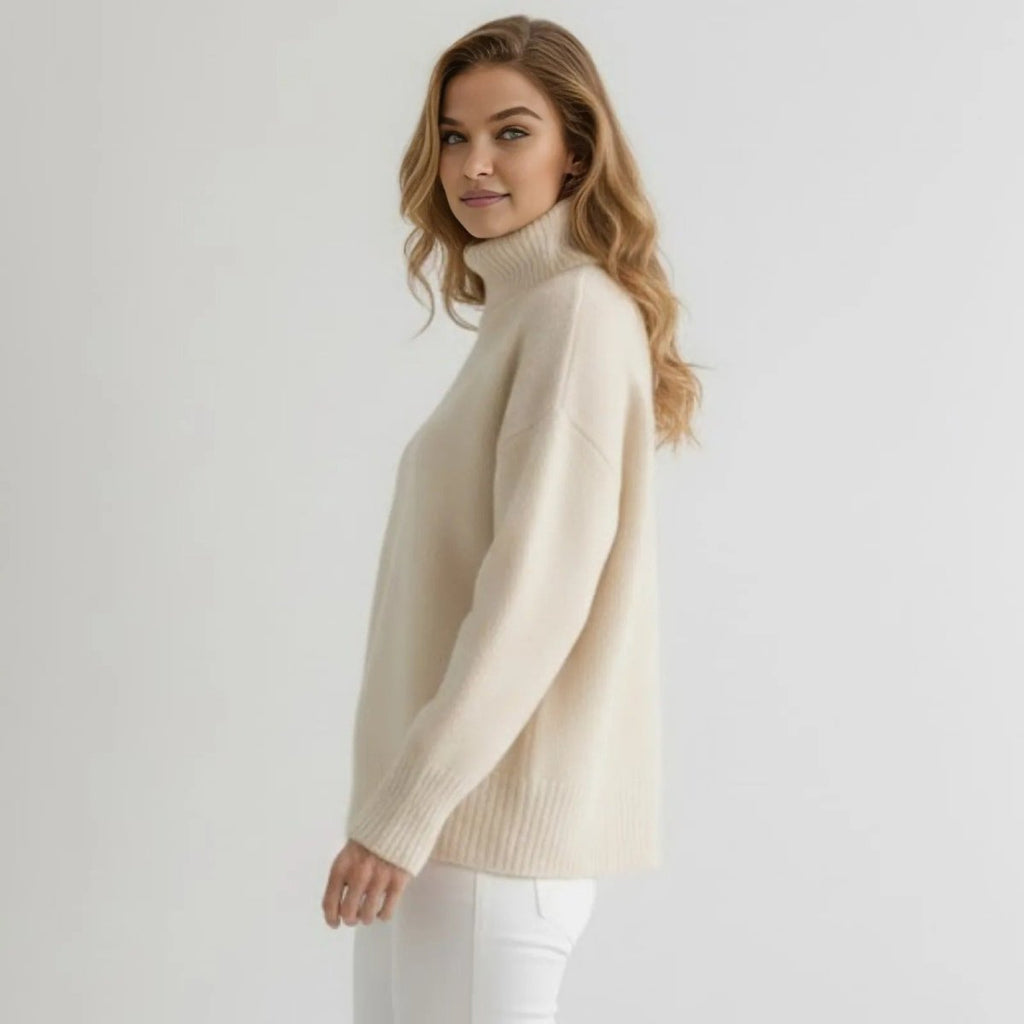 Women’s Luxury Cashmere Turtleneck Sweater – Oversized Ribbed Knit Soft Warm Winter Pullover for Elegant Minimalist & Quiet Luxury Style