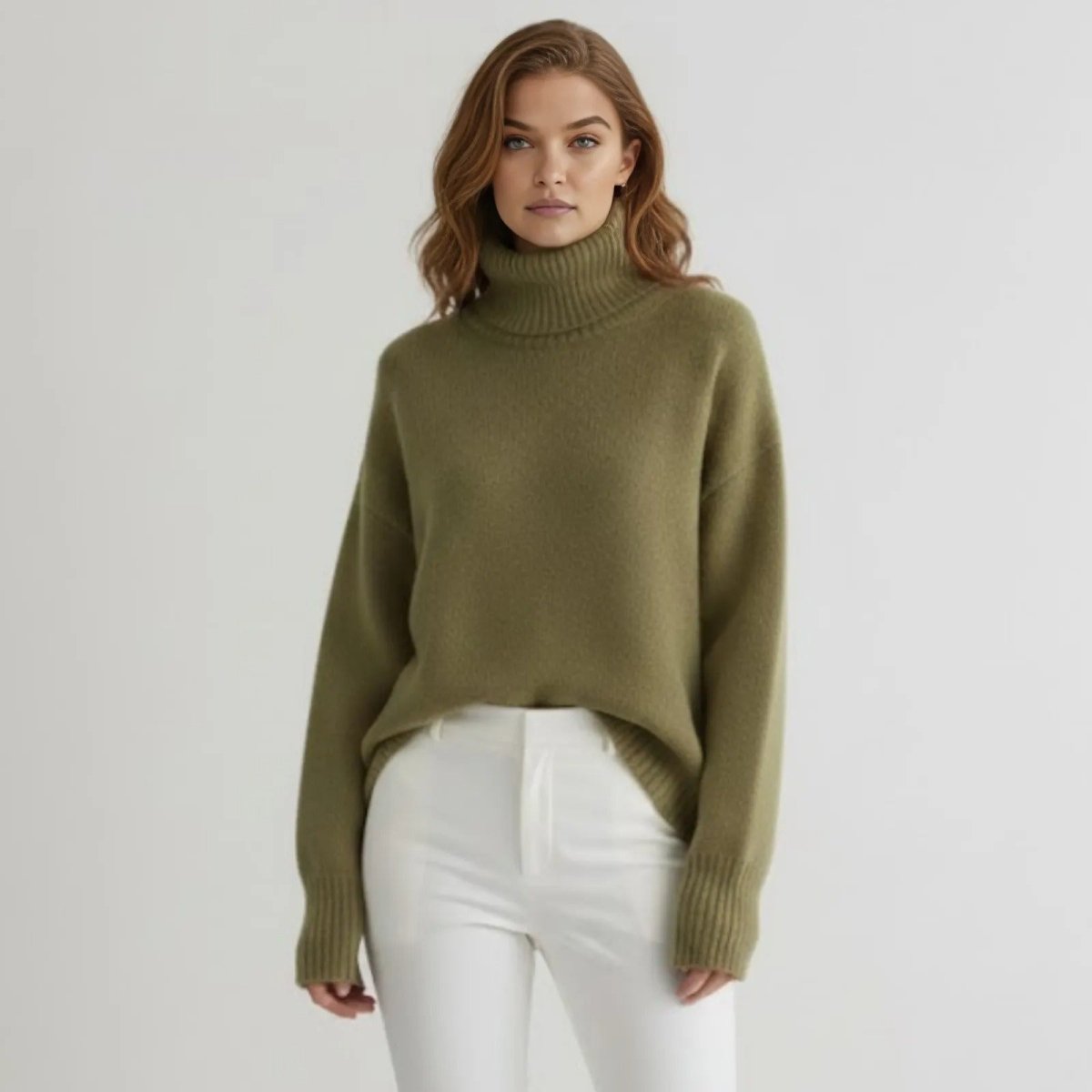 Women’s Luxury Cashmere Turtleneck Sweater – Oversized Ribbed Knit Soft Warm Winter Pullover for Elegant Minimalist & Quiet Luxury Style