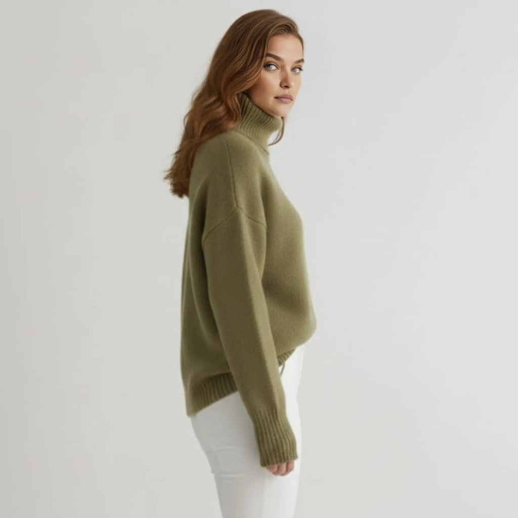 Women’s Luxury Cashmere Turtleneck Sweater – Oversized Ribbed Knit Soft Warm Winter Pullover for Elegant Minimalist & Quiet Luxury Style