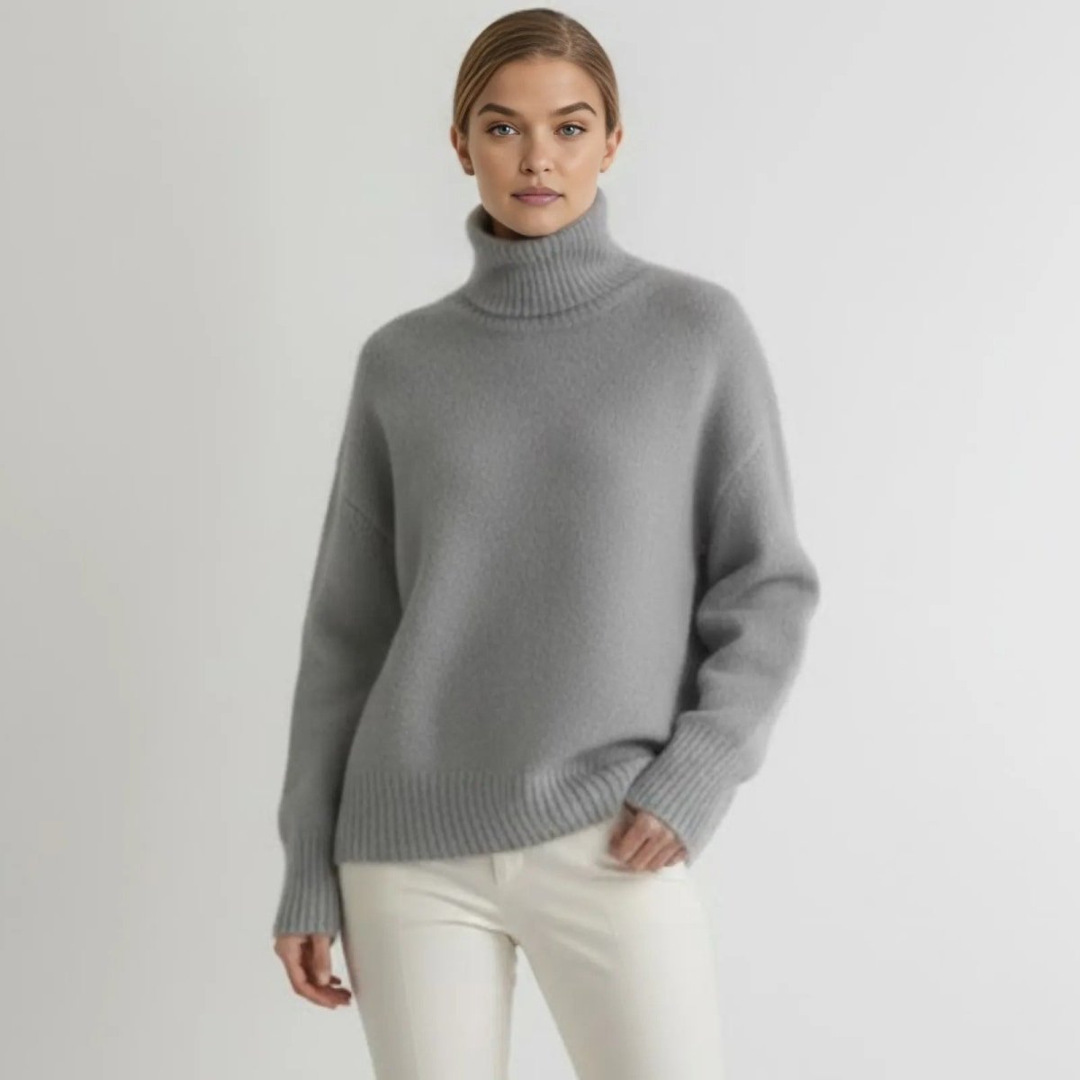 Women’s Luxury Cashmere Turtleneck Sweater – Oversized Ribbed Knit Soft Warm Winter Pullover for Elegant Minimalist & Quiet Luxury Style