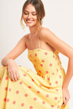 Women's Polka Dot Midi Dress with Smocked Back