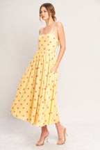 Women's Polka Dot Midi Dress with Smocked Back