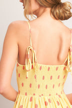Women's Polka Dot Midi Dress with Smocked Back