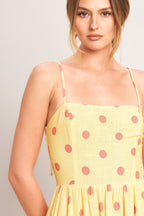 Women's Polka Dot Midi Dress with Smocked Back