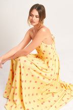 Women's Polka Dot Midi Dress with Smocked Back