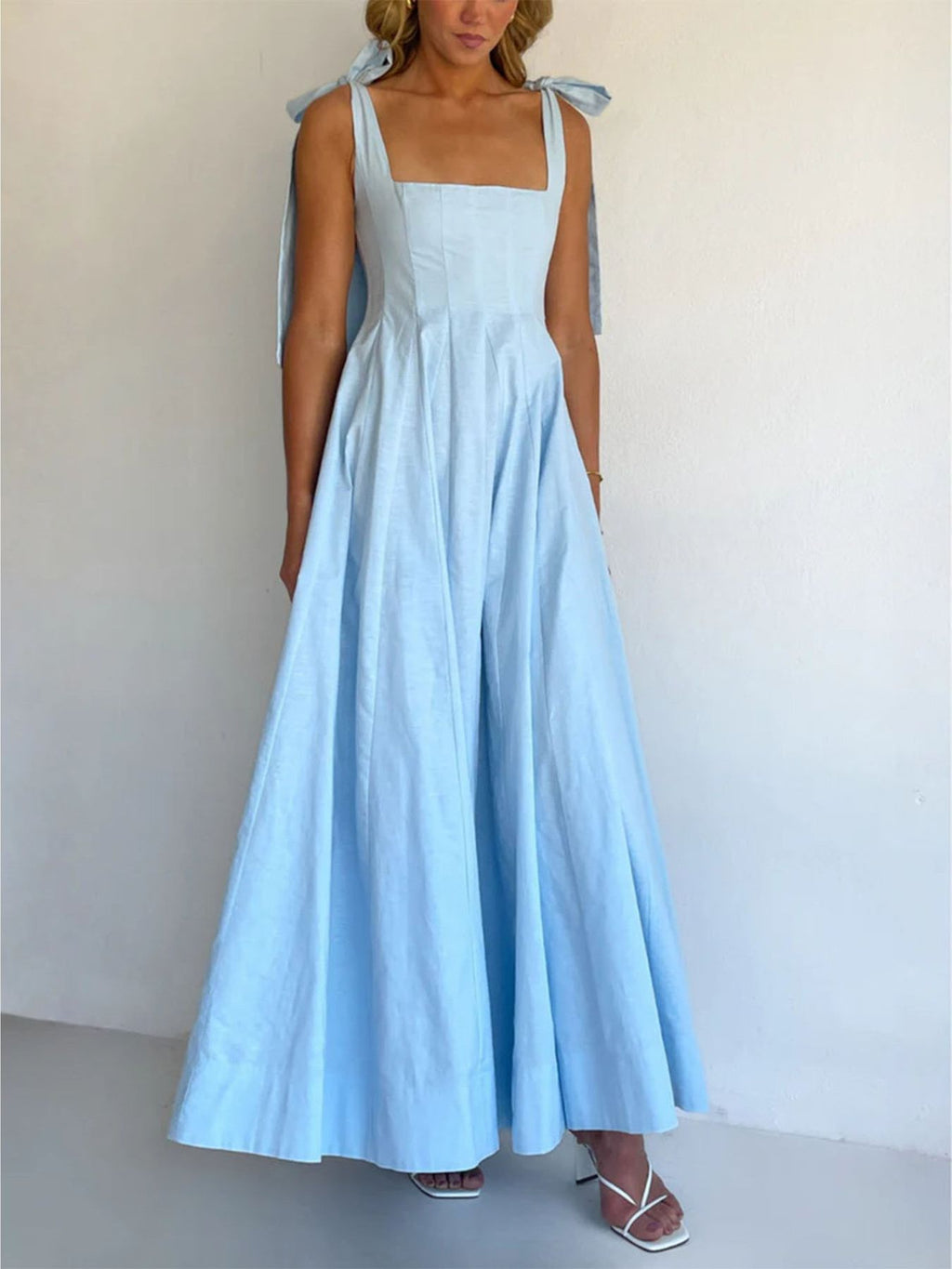 Women’s Tie-Front Maxi Dress – Sleeveless Full-Length Polyester Evening Dress