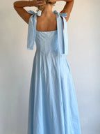 Women’s Tie-Front Maxi Dress – Sleeveless Full-Length Polyester Evening Dress