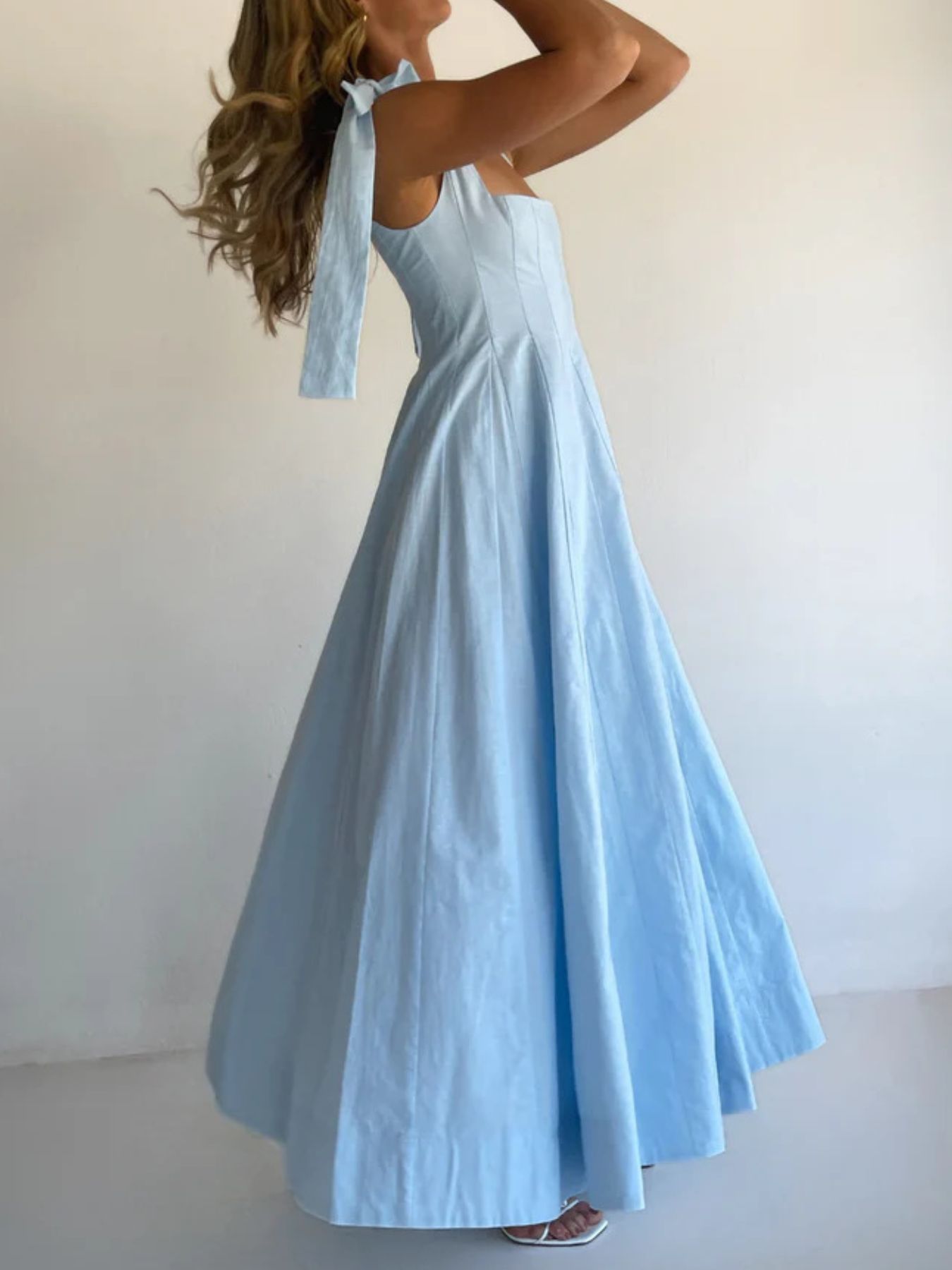 Women’s Tie-Front Maxi Dress – Sleeveless Full-Length Polyester Evening Dress