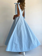 Women’s Tie-Front Maxi Dress – Sleeveless Full-Length Polyester Evening Dress