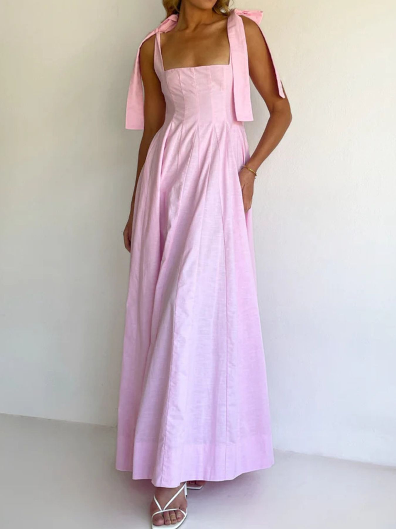Women’s Tie-Front Maxi Dress – Sleeveless Full-Length Polyester Evening Dress